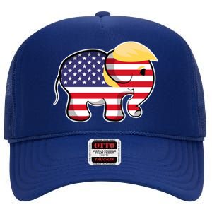 Pro Trump Hair Elephant Red White Blue Flag Republican Gift High Crown Mesh Back Trucker Hat