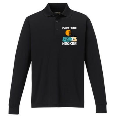 Part Time Hooker Fishing Vintage Performance Long Sleeve Polo