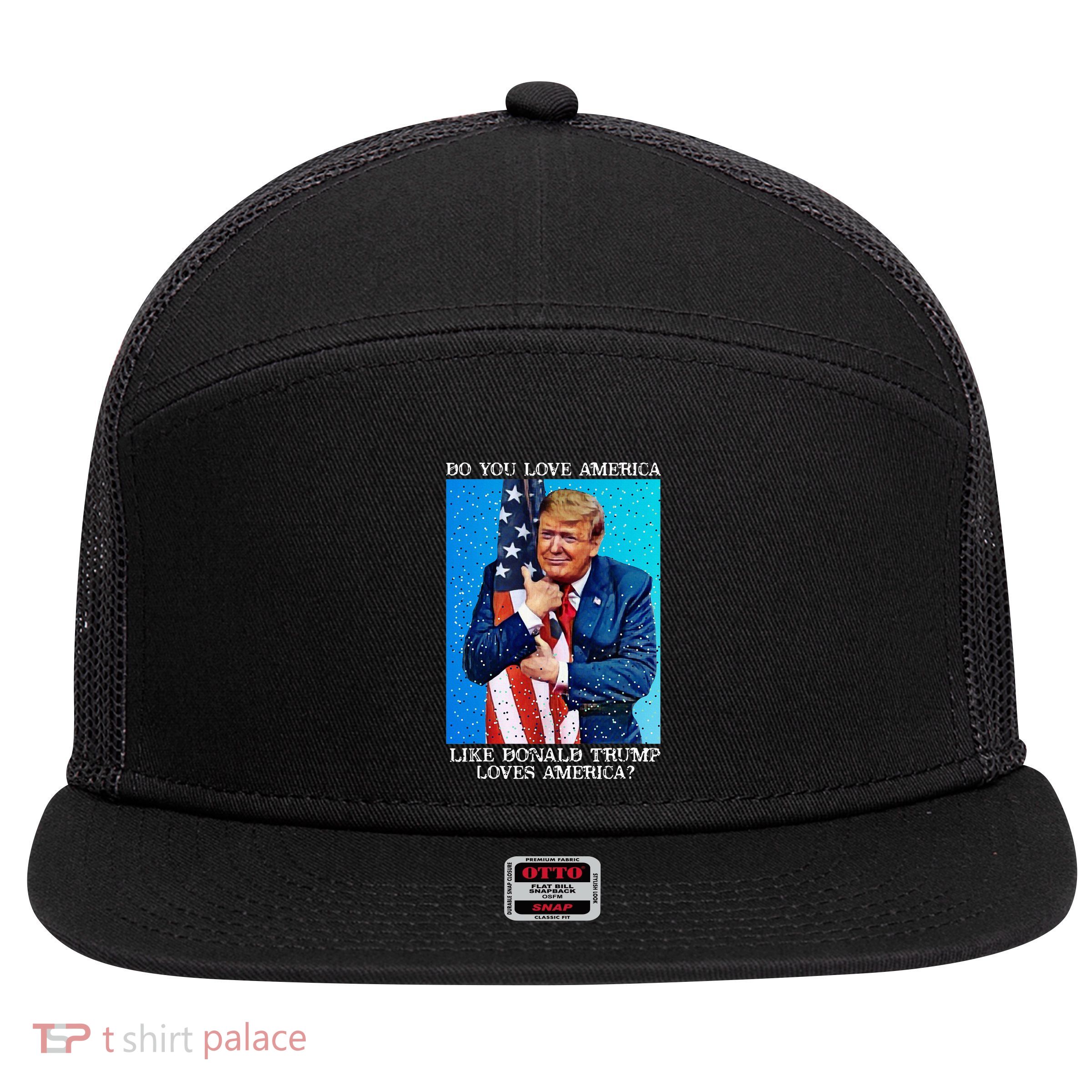 Patriotic Trump Hugging Flag Pro Trump Republican Gifts 7 Panel Mesh Trucker Snapback Hat