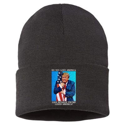 Patriotic Trump Hugging Flag Pro Trump Republican Gifts Sustainable Knit Beanie