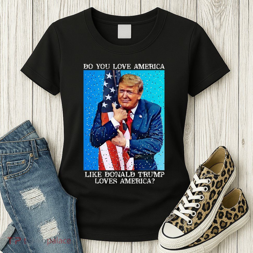 Patriotic Trump Hugging Flag Pro Trump Republican Gifts Womens T-Shirt