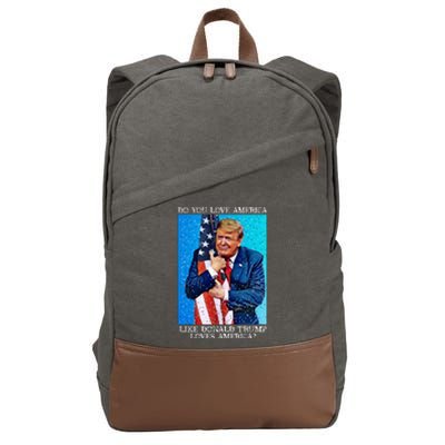 Patriotic Trump Hugging Flag Pro Trump Republican Gifts Cotton Canvas Backpack