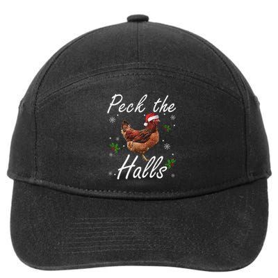 Peck The Halls Christmas Chicken Santa Hat Lights Snowflakes 7-Panel Snapback Hat