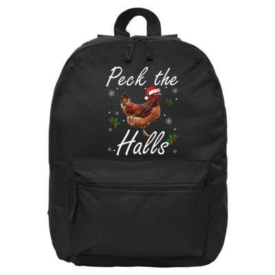 Peck The Halls Christmas Chicken Santa Hat Lights Snowflakes 16 in Basic Backpack