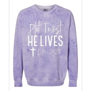 Plot Twist He Lives Cross Funny Christian Easter Day Gift Colorblast Crewneck Sweatshirt