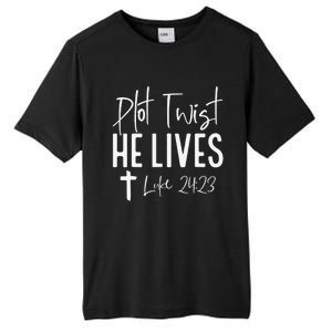 Plot Twist He Lives Cross Funny Christian Easter Day Gift Tall Fusion ChromaSoft Performance T-Shirt