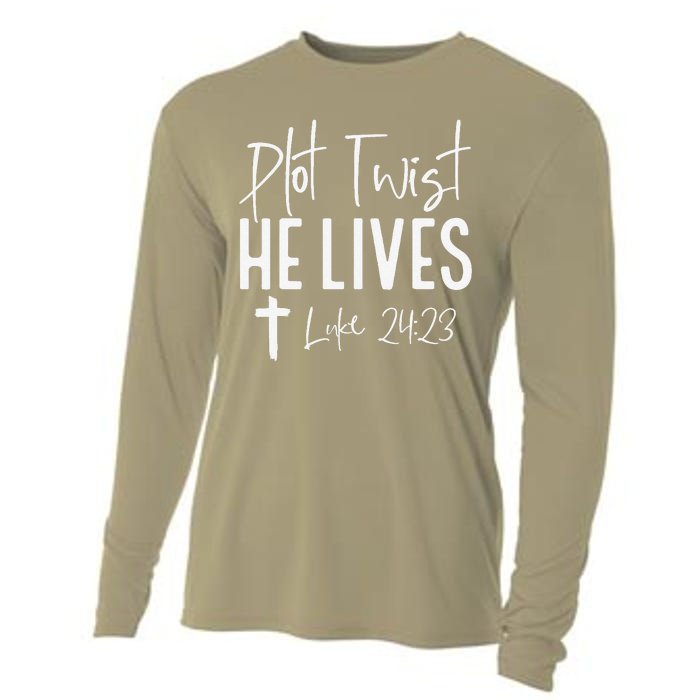 Plot Twist He Lives Cross Funny Christian Easter Day Gift Cooling Performance Long Sleeve Crew