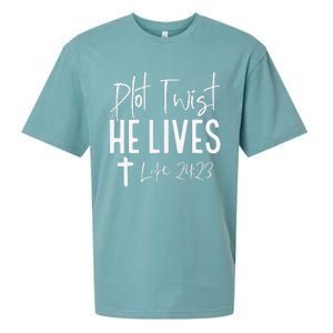 Plot Twist He Lives Cross Funny Christian Easter Day Gift Sueded Cloud Jersey T-Shirt