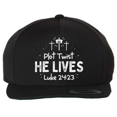 Plot Twist He Lives Cross Funny Christian Easter Day Quote Cool Gift Wool Snapback Cap