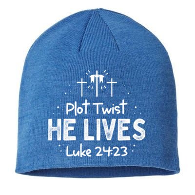 Plot Twist He Lives Cross Funny Christian Easter Day Quote Cool Gift Sustainable Beanie