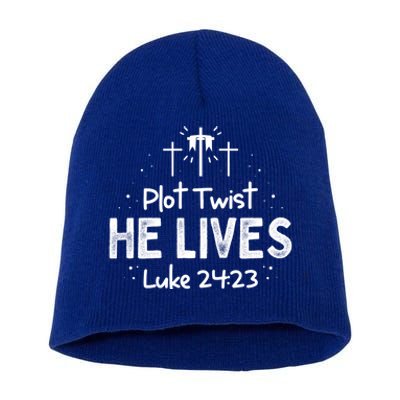 Plot Twist He Lives Cross Funny Christian Easter Day Quote Cool Gift Short Acrylic Beanie