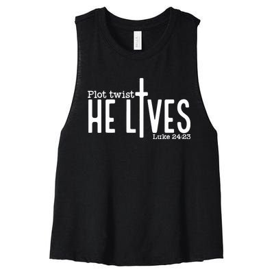 Plot Twist He Lives Easter Christian Jesus Bible Ver Women's Racerback Cropped Tank