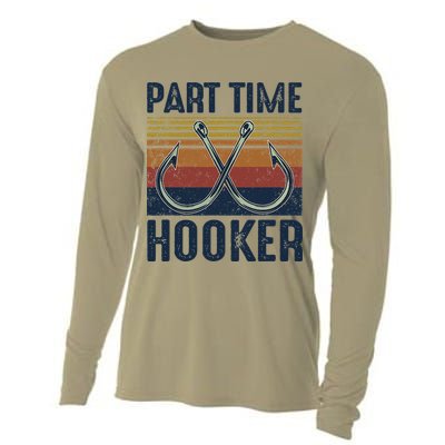 Part Time Hooker Funny Fishing Lover Fisherman Retro Style Cooling Performance Long Sleeve Crew