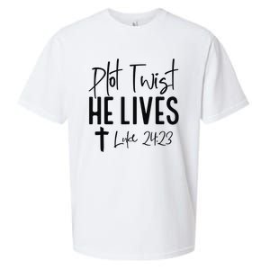 Plot Twist He Lives Luke 24 23 Bible Verse Sueded Cloud Jersey T-Shirt