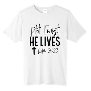 Plot Twist He Lives Luke 24 23 Bible Verse Tall Fusion ChromaSoft Performance T-Shirt