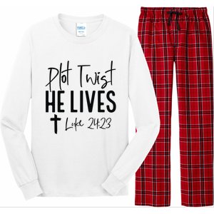 Plot Twist He Lives Luke 24 23 Bible Verse Long Sleeve Pajama Set