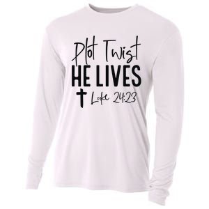 Plot Twist He Lives Luke 24 23 Bible Verse Cooling Performance Long Sleeve Crew