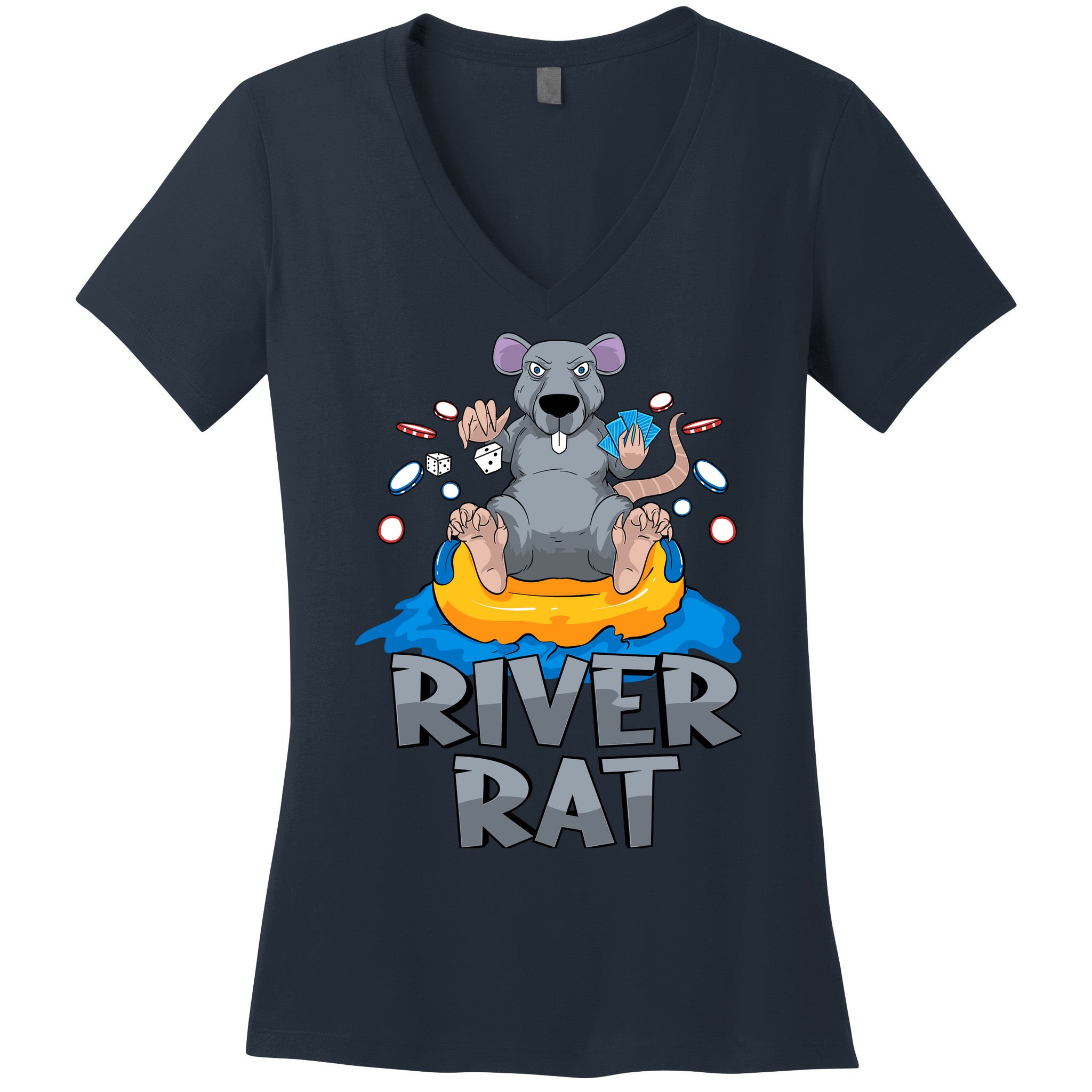 Poker Texas Hold Em River Rat Casino Women's V-Neck T-Shirt