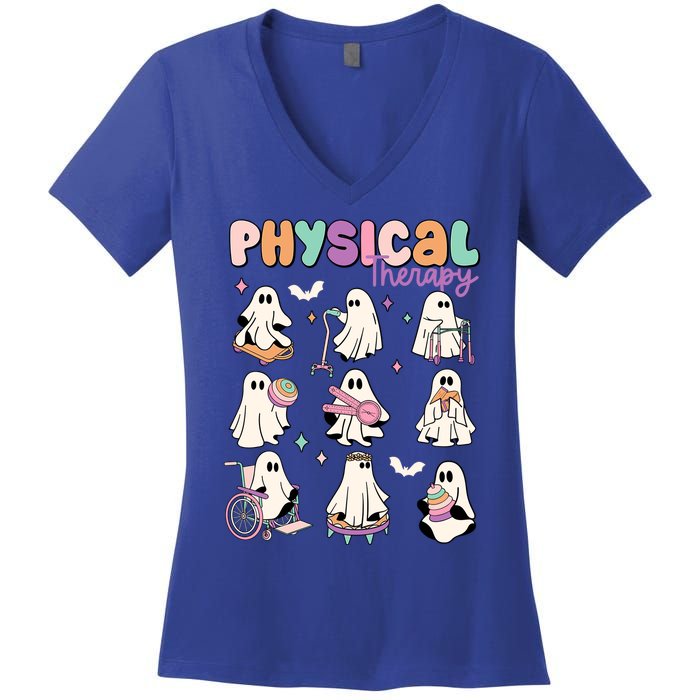 Physical Therapy Halloween Ghost Doctor Physical Ghost Nurse Gift Women's V-Neck T-Shirt