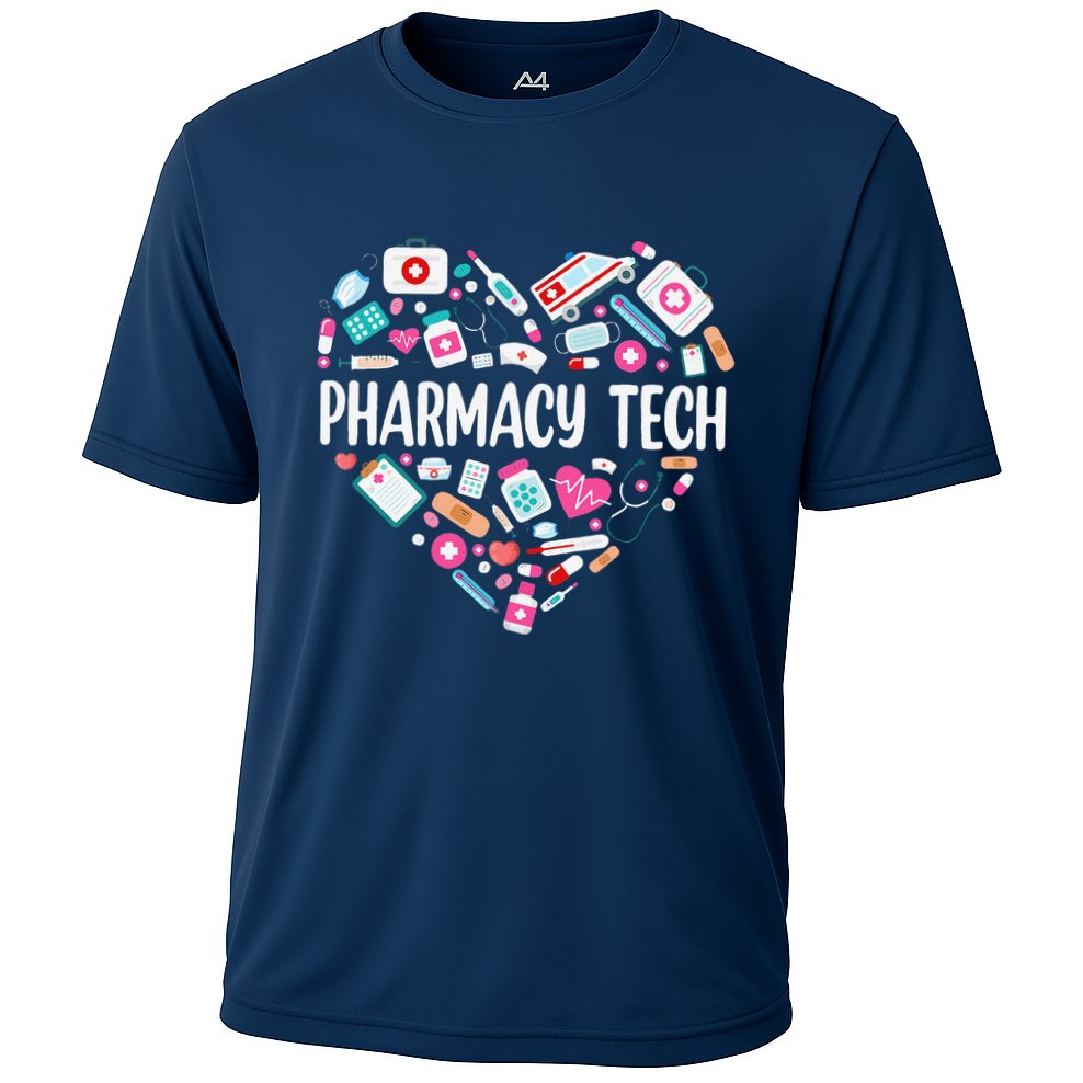 Pharmacy Technician Heart Certified Pharm Tech Pharmacist Cooling Performance Crew T-Shirt