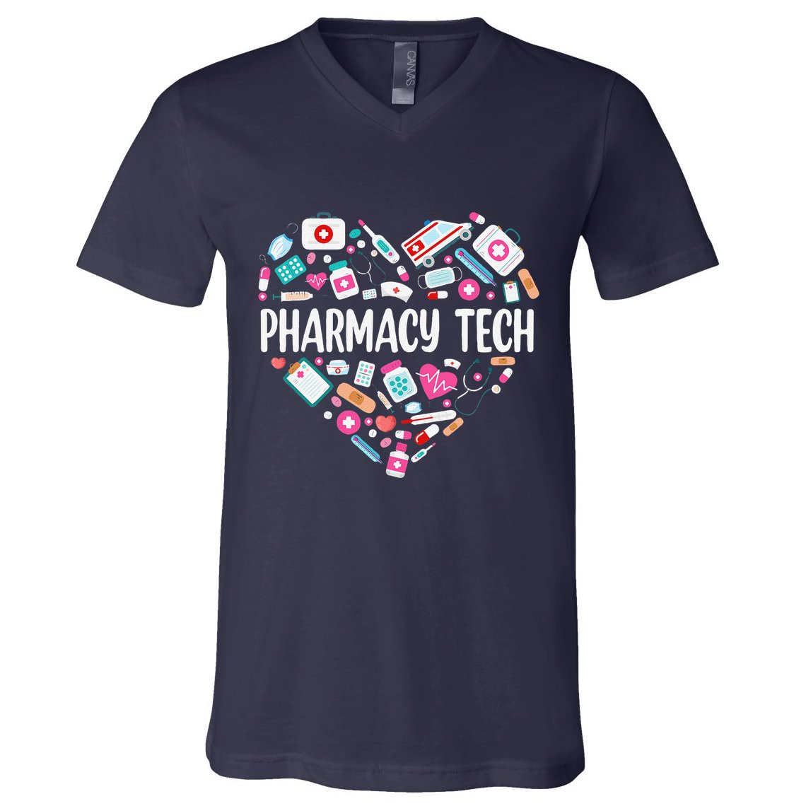 Pharmacy Technician Heart Certified Pharm Tech Pharmacist V-Neck T-Shirt