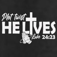 Plot Twist He Lives Luke 2423 Christian God Easter Funny 7 Panel Mesh Trucker Snapback Hat