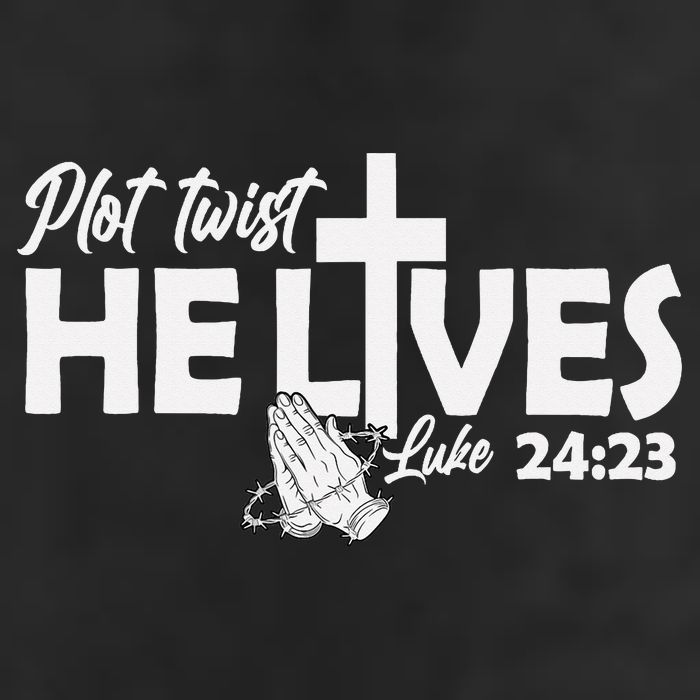 Plot Twist He Lives Luke 2423 Christian God Easter Funny 7 Panel Mesh Trucker Snapback Hat