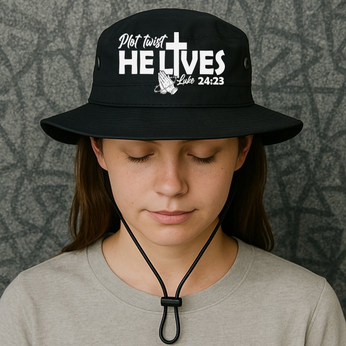 Plot Twist He Lives Luke 2423 Christian God Easter Funny Bucket Hat
