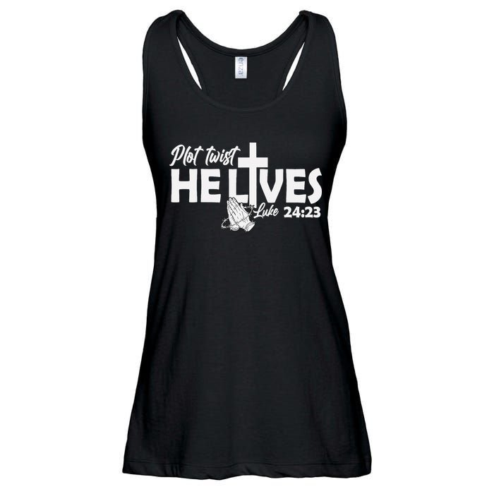 Plot Twist He Lives Luke 2423 Christian God Easter Funny Ladies Essential Flowy Tank