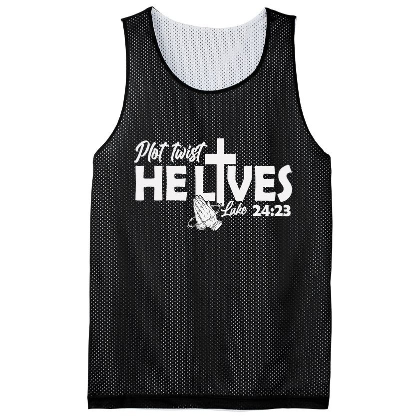 Plot Twist He Lives Luke 2423 Christian God Easter Funny Mesh Reversible Basketball Jersey Tank