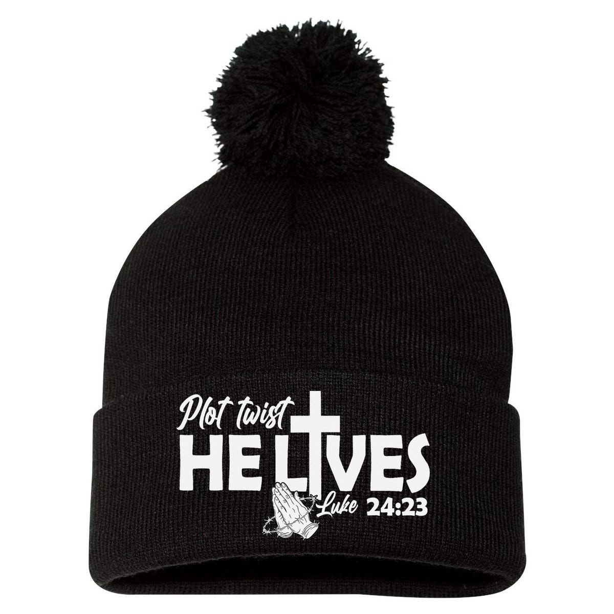 Plot Twist He Lives Luke 2423 Christian God Easter Funny Pom Pom 12in Knit Beanie