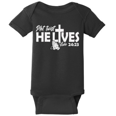 Plot Twist He Lives Luke 2423 Christian God Easter Funny Baby Bodysuit