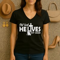 Plot Twist He Lives Luke 2423 Christian God Easter Funny Women's V-Neck T-Shirt