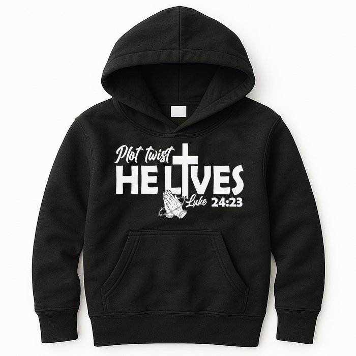 Plot Twist He Lives Luke 2423 Christian God Easter Funny Kids Hoodie