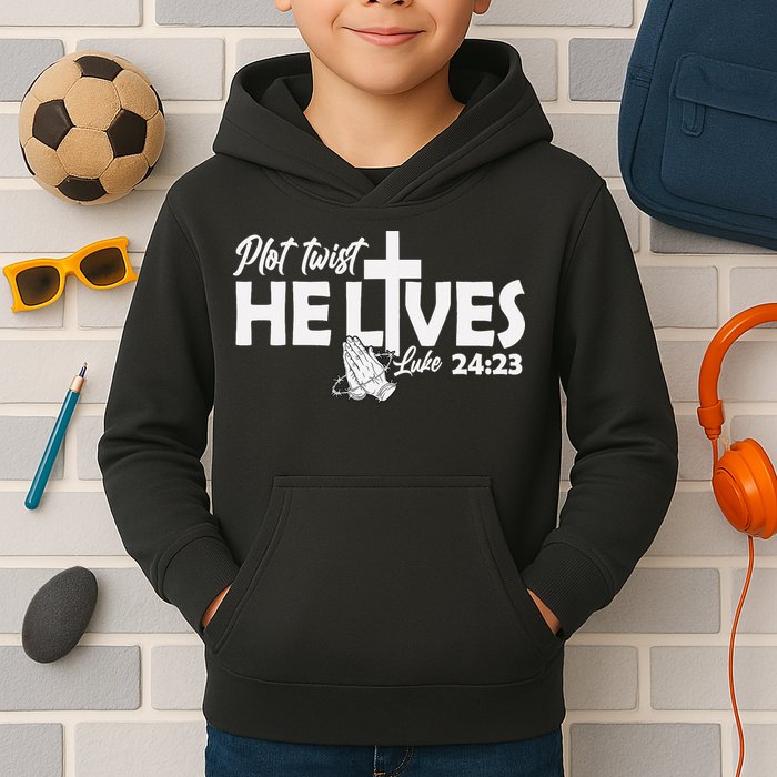 Plot Twist He Lives Luke 2423 Christian God Easter Funny Kids Hoodie