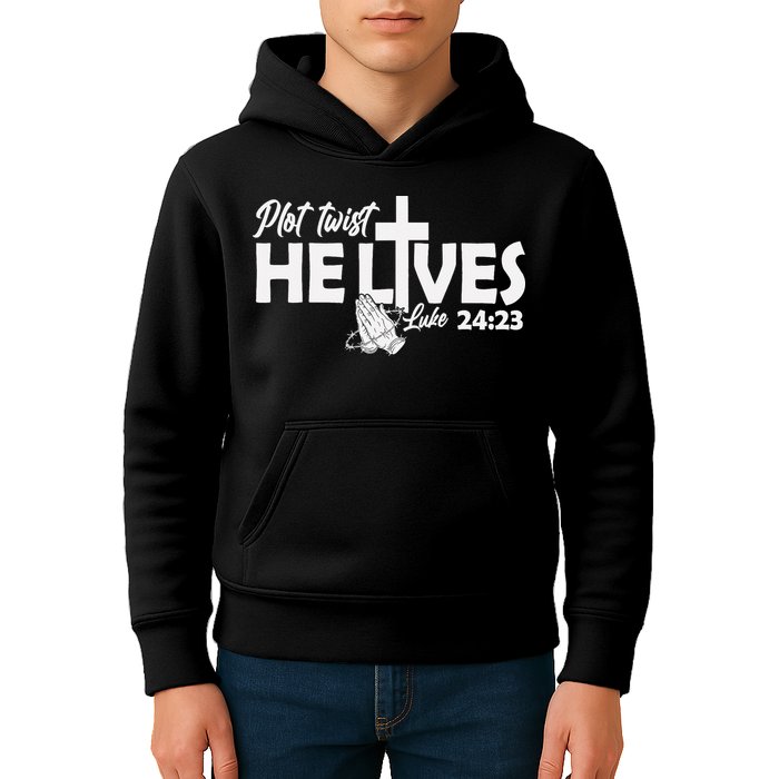 Plot Twist He Lives Luke 2423 Christian God Easter Funny Kids Hoodie