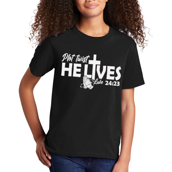 Plot Twist He Lives Luke 2423 Christian God Easter Funny Kids T-Shirt