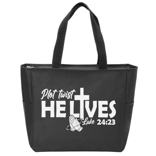 Plot Twist He Lives Luke 2423 Christian God Easter Funny Zip Tote Bag
