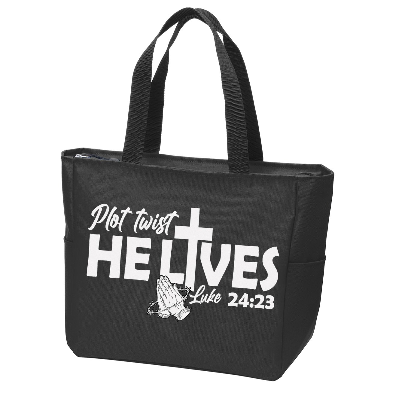 Plot Twist He Lives Luke 2423 Christian God Easter Funny Zip Tote Bag