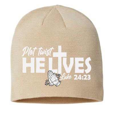 Plot Twist He Lives Luke 2423 Christian God Easter Funny Sustainable Beanie