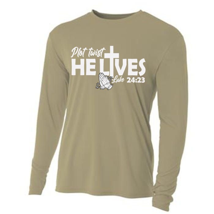 Plot Twist He Lives Luke 2423 Christian God Easter Funny Cooling Performance Long Sleeve Crew