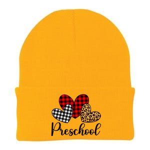 Preschool Teacher Happy Valentines Day Red Plaid Leopard Meaningful Gift Knit Cap Winter Beanie