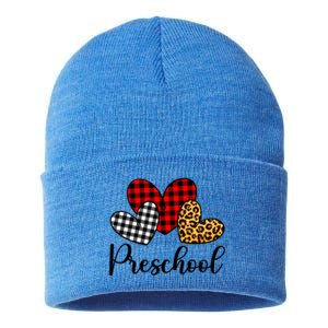 Preschool Teacher Happy Valentines Day Red Plaid Leopard Meaningful Gift Sustainable Knit Beanie