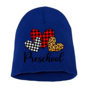 Preschool Teacher Happy Valentines Day Red Plaid Leopard Meaningful Gift Short Acrylic Beanie