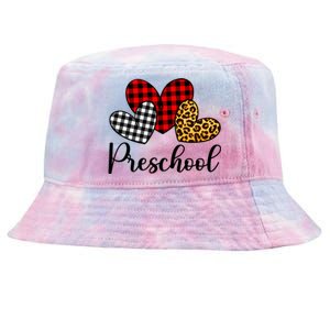 Preschool Teacher Happy Valentines Day Red Plaid Leopard Meaningful Gift Tie-Dyed Bucket Hat