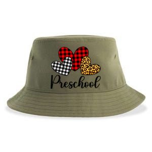 Preschool Teacher Happy Valentines Day Red Plaid Leopard Meaningful Gift Sustainable Bucket Hat