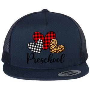 Preschool Teacher Happy Valentines Day Red Plaid Leopard Meaningful Gift Flat Bill Trucker Hat