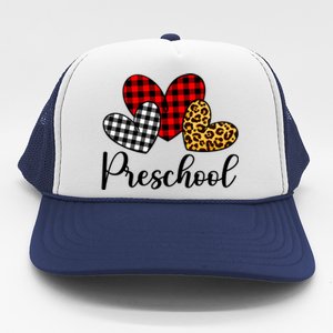 Preschool Teacher Happy Valentines Day Red Plaid Leopard Meaningful Gift Trucker Hat