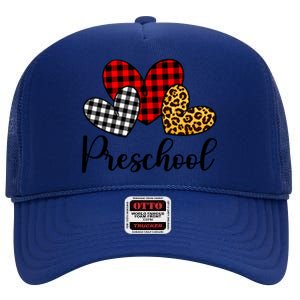 Preschool Teacher Happy Valentines Day Red Plaid Leopard Meaningful Gift High Crown Mesh Back Trucker Hat