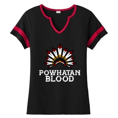 Powhatan Tribe Headdress Proud Native American Powhatan Gift Ladies Halftime Notch Neck Tee